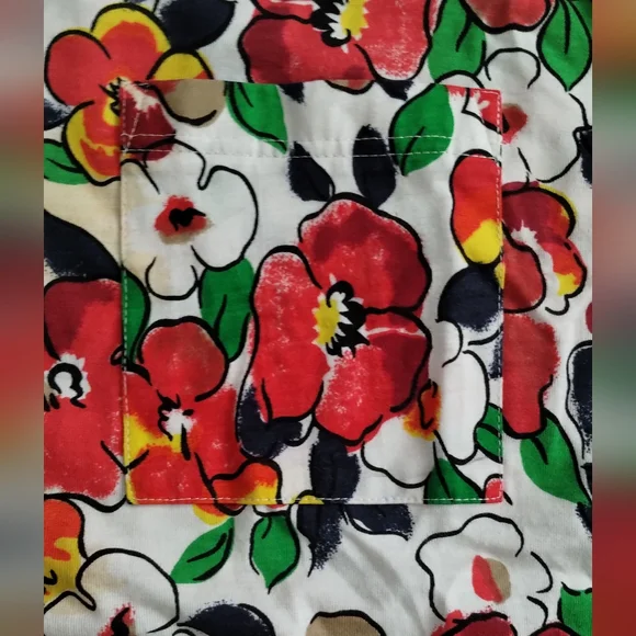 Lauren Brooke Crew Neck floral Hawaiian shoulderpads button shoulders blouse - Picture 9 of 16